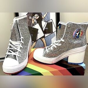 Converse Chuck 70 De Luke Platform Sneaker Heeled Silver Glitter Size 10.5 NWT